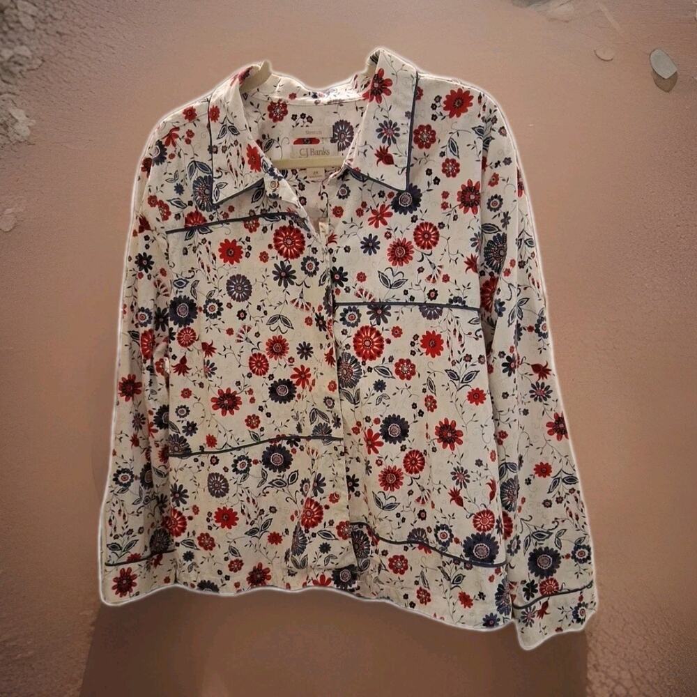 CJ Banks Vintage Jacket Women Size 2X Floral Stretch Cottage Snap Front
